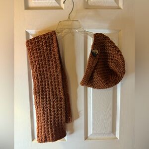 (SALE) Cozy rust colored crochet Scarf and Hat Set